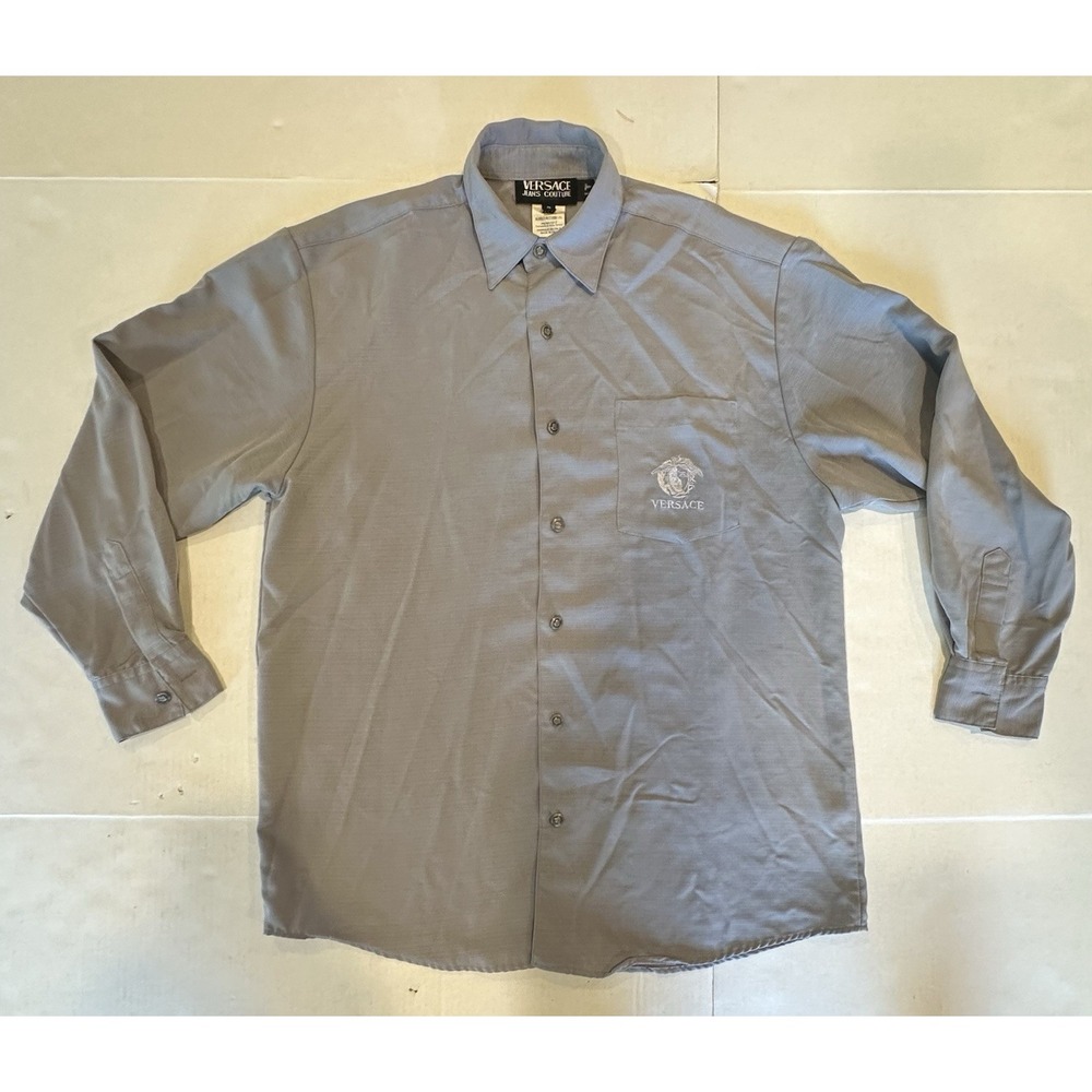 Versace Jean Couture Button Up Vintage 100% Cotton Gray Mens Size Small Vintage